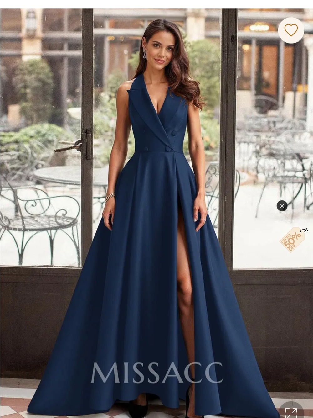 Elegant Navy V-Neck Sleeveless Gown with Front Slit
